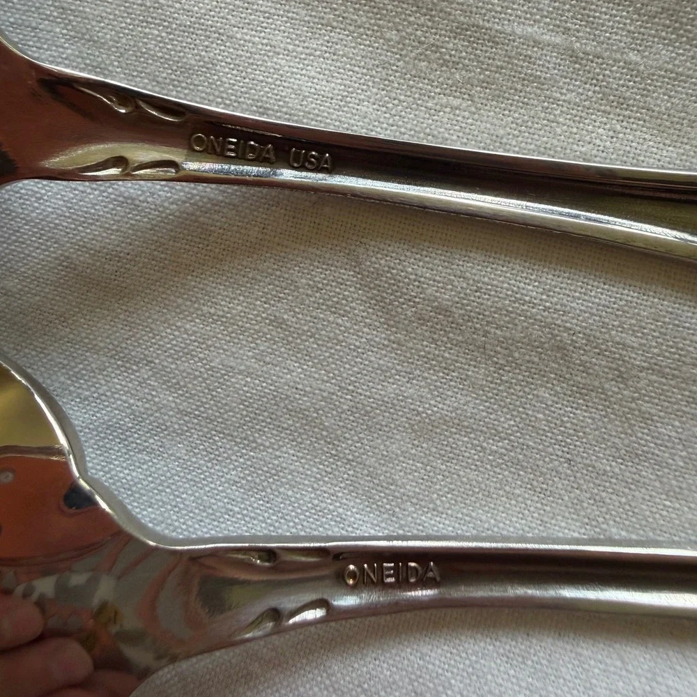 Oneida Roseanne Stainless Steel Spoons Set of 10 Floral Rose Teaspoons Soup USA
